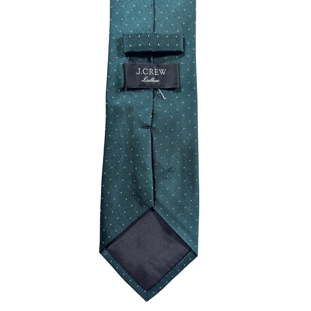 J.Crew Ludlow Mens Silk Tie Dark Green White Micro Dot Polka Dot Necktie
